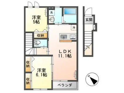 元吉田町アパート(2LDK/2階)の間取り写真