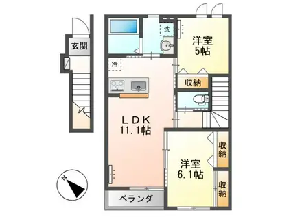 元吉田町アパート(2LDK/2階)の間取り写真