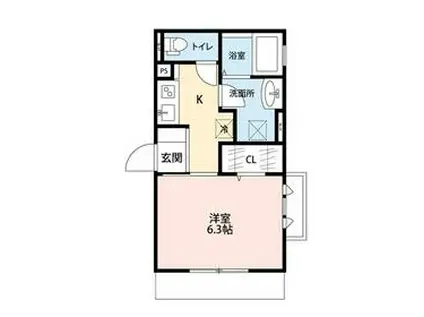 ジェンティーレ・トリヤマⅡ(1K/2階)の間取り写真