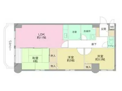 グランコスモU(3LDK/2階)の間取り写真