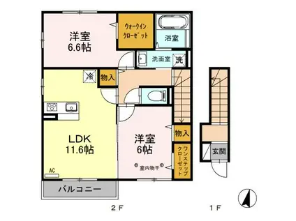 ミルフルールM(2LDK/2階)の間取り写真