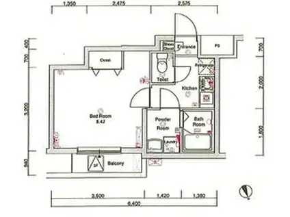 GALAND桜新町(1K/1階)の間取り写真