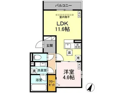 シェルメール(1LDK/1階)の間取り写真
