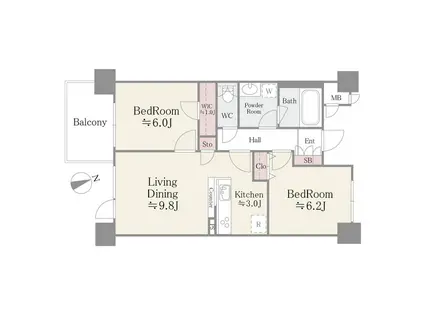 ベルヴュコート津田沼(2LDK/3階)の間取り写真