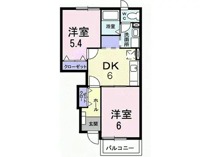 プロムナードC(2DK/1階)の間取り写真