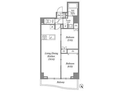 PRIMAL TABATA(2LDK/5階)の間取り写真