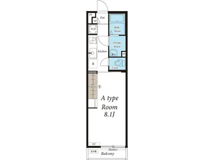 リブリ・サザンビーチ茅ヶ崎Ⅱ(1K/1階)の間取り写真