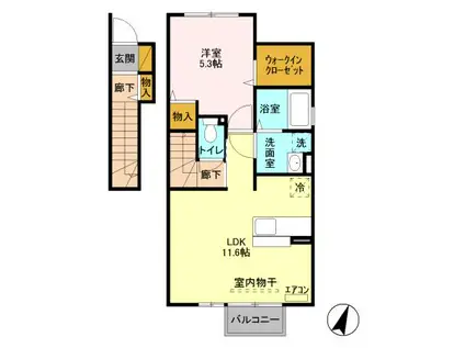 ミリオンリーフ A(1LDK/2階)の間取り写真