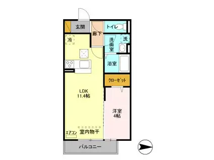 ヒル ヴァレイ A(1LDK/1階)の間取り写真