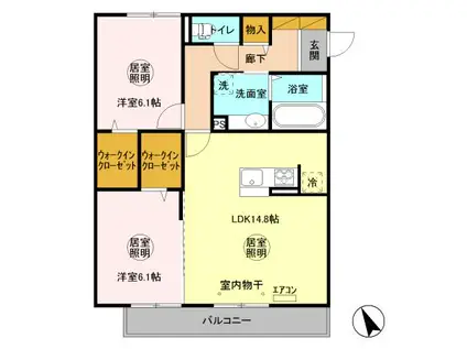 サンク・レーブ A(2LDK/3階)の間取り写真