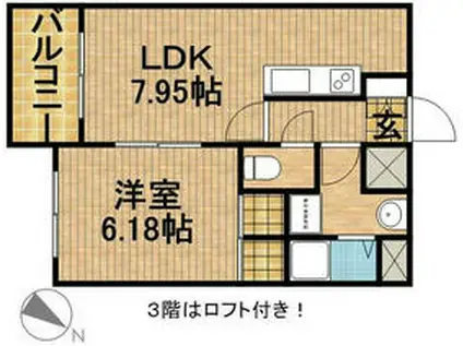 シャンツェ富塚(1LDK/3階)の間取り写真