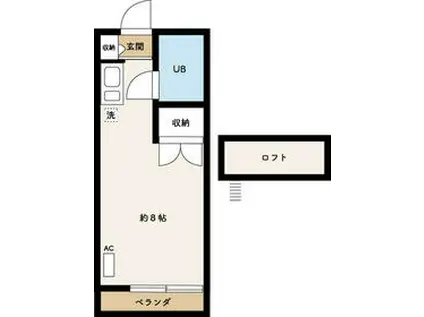 ベルハイツB(ワンルーム/2階)の間取り写真