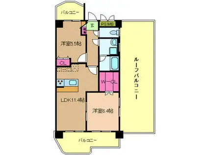 ハイツくれない(2LDK/4階)の間取り写真
