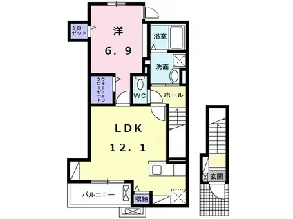 クレール鎌倉Ⅱ(1LDK/2階)の間取り写真