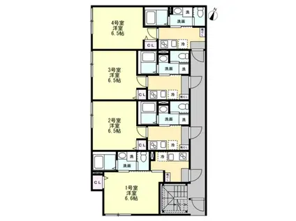 ベイルーム相模原LINO(1K/3階)の間取り写真