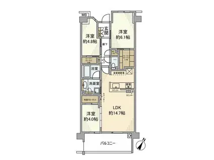 プライム横浜岸谷(3LDK/1階)の間取り写真