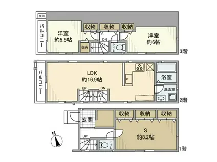 東京地下鉄南北線 西ケ原駅 徒歩4分 3階建 築7年(2SLDK)の間取り写真