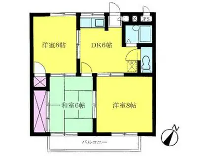 レジェンド末広・B棟(3DK/1階)の間取り写真