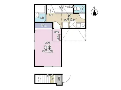 ロンディネ鷺ノ宮(1K/2階)の間取り写真