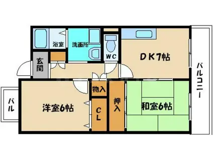 アドラブール古川橋(2DK/6階)の間取り写真