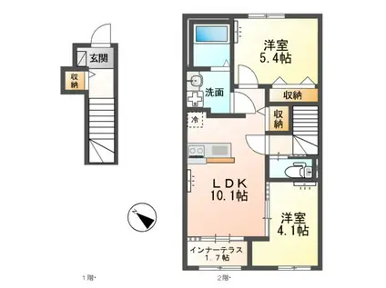 つくば市大角豆アパート(2LDK/2階)の間取り写真
