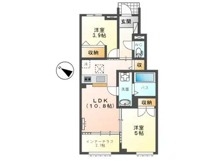 南風台8丁目アパート(2LDK/1階)の間取り写真