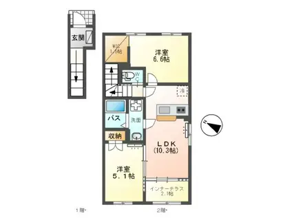 南風台8丁目アパート(2LDK/2階)の間取り写真