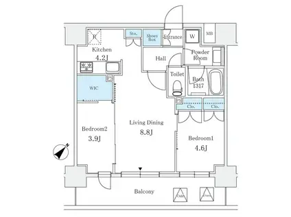 サンライズ茅場町(2LDK/11階)の間取り写真