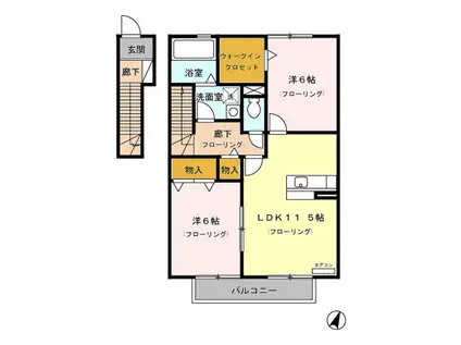 ローズコートⅡ(2LDK/2階)の間取り写真