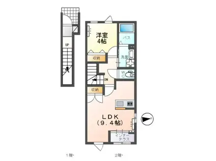 ひたちなか市大字稲田字原野 アパート(1LDK/2階)の間取り写真