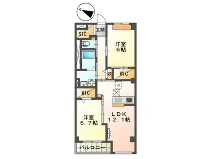 イースト WISTERIAⅠ(2LDK/1階)の間取り写真