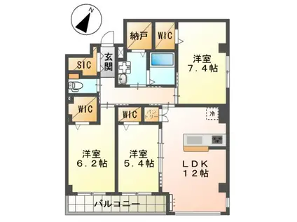 イースト WISTERIAⅠ(3LDK/2階)の間取り写真