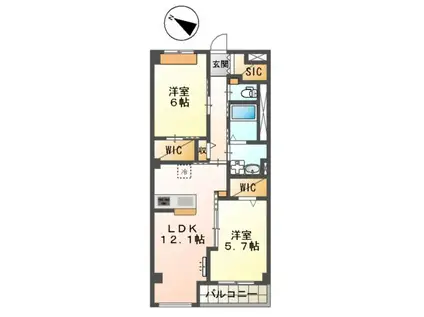 イースト WISTERIAⅠ(2LDK/2階)の間取り写真