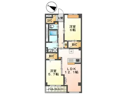 イースト WISTERIAⅠ(2LDK/2階)の間取り写真