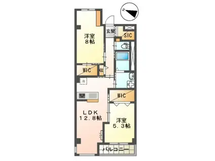 イースト WISTERIAⅠ(2LDK/3階)の間取り写真