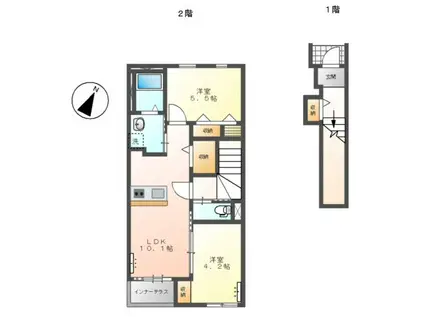 羽生市南4丁目スターテラスⅡ(2LDK/2階)の間取り写真