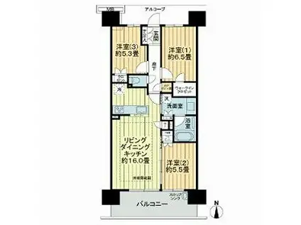 京都桂川つむぎの街ブライトスクエア(3LDK/2階)の間取り写真