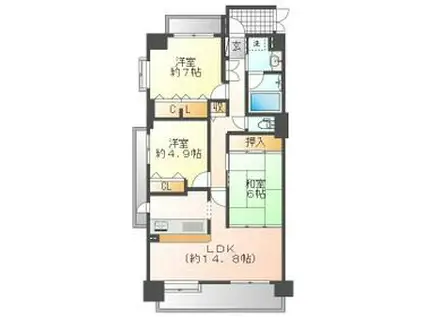 プリンスハイツ乙輪(3LDK/11階)の間取り写真