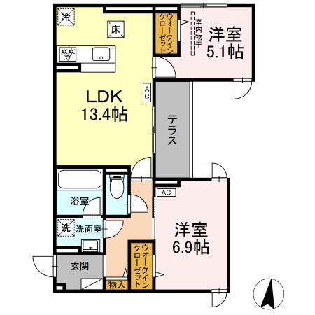 D PAINA 子母口Ⅱ(2LDK/1階)の間取り写真