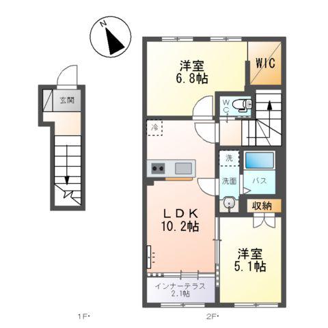 COMFORT LUMINOUS(2LDK/2階)の間取り写真