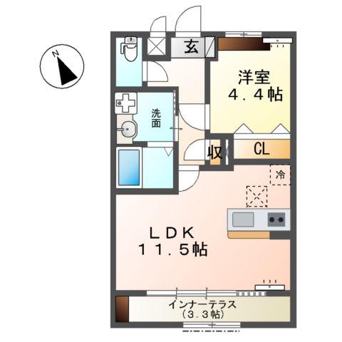 裾野市佐野アパート(1LDK/1階)の間取り写真