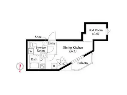 グランパセオ中目黒Ⅱ(1DK/4階)の間取り写真