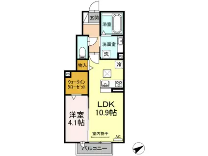 ヴィラ・クオーレⅡ A棟(1LDK/1階)の間取り写真