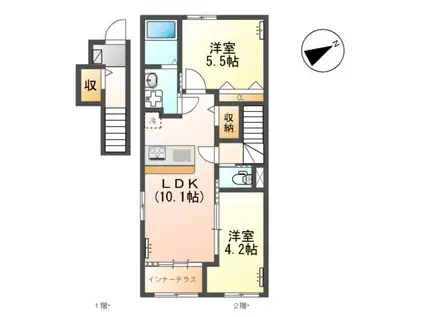 ルフト ヒュッゲ(2LDK/2階)の間取り写真