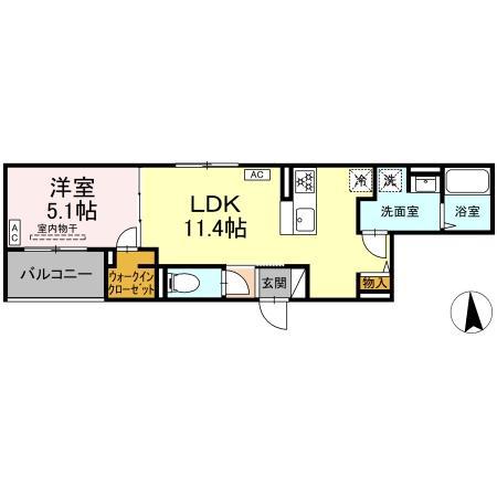 プログレンス能見台 B棟(1LDK/2階)の間取り写真