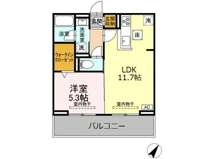 セレーナ東静岡(1LDK/1階)の間取り写真