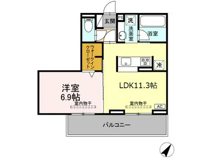 セレーナ東静岡(1LDK/2階)の間取り写真
