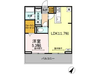セレーナ東静岡(1LDK/2階)の間取り写真