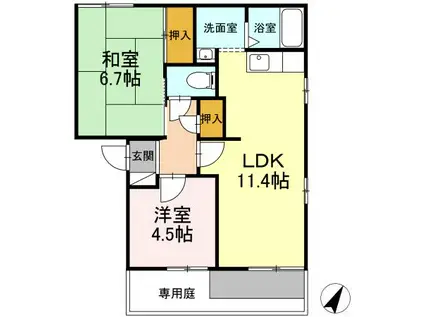 アペックス日進A(2LDK/1階)の間取り写真