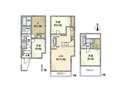 西武鉄道新宿線 沼袋駅 徒歩5分 3階建 築12年(3SLDK)の間取り写真